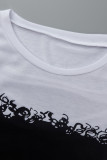 White Fashion Casual Print Ripped Backless O Neck Short Sleeve Dress