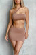 Camel Sexy Solid Hollowed Out Patchwork Asymmetrical Collar Sleeveless Two Pieces