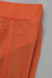 Red Sexy Solid Patchwork See-through Regular High Waist Pencil Solid Color Bottoms