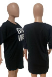 Black Casual Print Patchwork O Neck T-Shirts