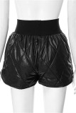 Black Fashion Casual Solid Patchwork Regular High Waist Shorts