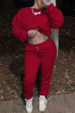 Red Sportswear Solid Patchwork O Neck Long Sleeve Two Pieces