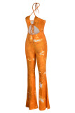 Ginger Fashion Sexy Print Bandage Hollowed Out Backless Halter Regular Jumpsuits