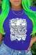 Blue Fashion Street Print Letter O Neck T-Shirts