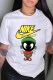 White Fashion Casual Print Patchwork O Neck T-Shirts