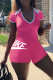 Pink Casual Print Patchwork V Neck Regular Rompers