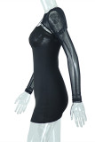 Black Fashion Sexy Solid Hollowed Out See-through Backless O Neck Long Sleeve Two Pieces