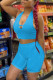 Blue Sexy Solid Patchwork V Neck Sleeveless Two Pieces