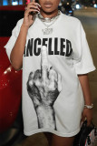White Fashion Casual Print Patchwork O Neck T-Shirts