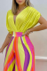 Yellow Fashion Print Patchwork V Neck Short Sleeve Two Pieces