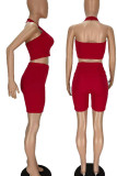 Red Sexy Solid Patchwork V Neck Sleeveless Two Pieces