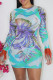 Cyan Fashion Sexy Print Tassel Patchwork O Neck Long Sleeve Dresses