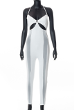 White Sexy Solid Patchwork Spaghetti Strap Skinny Jumpsuits