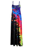 Orange Fashion Sexy Casual Print Backless Spaghetti Strap Long Dress