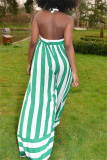 Red Sexy Casual Striped Print Bandage Backless Halter Regular Jumpsuits