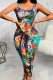 Royal Blue Fashion Casual Print Patchwork U Neck Vest Dress