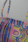 Pink Fashion Sexy Print Backless Spaghetti Strap Sleeveless Dress