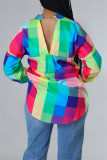 Red Fashion Casual Print Hollowed Out Backless Turndown Collar Tops