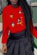 Red Fashion Street Character Patchwork O Neck Tops