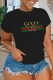 Black Fashion Casual Print Letter O Neck T-Shirts