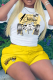 White Fashion Street Print Patchwork Letter O Neck T-Shirts