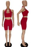 Red Sexy Solid Patchwork V Neck Sleeveless Two Pieces