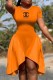 Orange Fashion Elegant Print Letter O Neck Irregular Dress Dresses