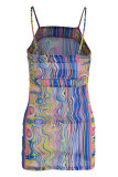 Pink Fashion Sexy Print Backless Spaghetti Strap Sleeveless Dress