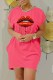 Rose Red Fashion Casual Print Letter O Neck Straight Dresses