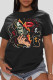 Black Fashion Casual Lips Printed Patchwork O Neck T-Shirts