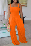 Yellow Casual Solid Patchwork Spaghetti Strap Straight Jumpsuits