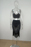Green Fashion Sexy Solid Tassel Backless Fold Spaghetti Strap Sleeveless Two Pieces