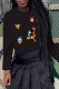 Black Fashion Street Character Patchwork O Neck Tops