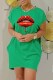 Green Fashion Casual Print Letter O Neck Straight Dresses