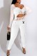 White Fashion Sexy Letter Patchwork Square Collar Long Sleeve Two Pieces