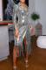 Silver Fashion Elegant Solid Tassel Sequins Patchwork Turn-back Collar Outerwear