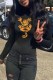 Black Fashion Casual Character Patchwork Turtleneck Tops