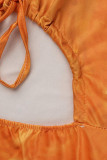 Ginger Fashion Sexy Print Bandage Hollowed Out Backless Halter Regular Jumpsuits