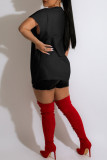Black Casual Print Patchwork O Neck T-Shirts
