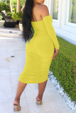 Pink Sexy Solid Patchwork Fold Asymmetrical Off the Shoulder Pencil Skirt Dresses