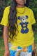 Yellow Fashion Casual Print Patchwork O Neck T-Shirts