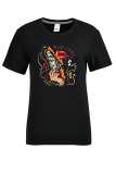 Navy Blue Fashion Casual Lips Printed Patchwork O Neck T-Shirts
