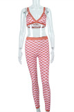 Multicolor Fashion Sexy Print Patchwork Backless V Neck Sleeveless Two Pieces