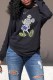 Black Fashion Casual Character Letter O Neck Tops