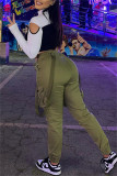 Green Fashion Casual Solid Patchwork Regular High Waist Conventional Patchwork Bottoms
