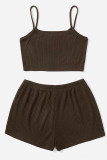 Coffee Sexy Sportswear Solid Patchwork Spaghetti Strap Sleeveless Two Pieces