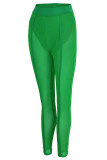 Red Sexy Solid Patchwork See-through Regular High Waist Pencil Solid Color Bottoms