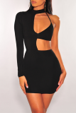 Red Sexy Solid Hollowed Out Half A Turtleneck Pencil Skirt Dresses