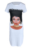 White Fashion Casual Print Ripped Backless O Neck Short Sleeve Dress