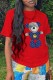 Red Fashion Casual Print Patchwork O Neck T-Shirts